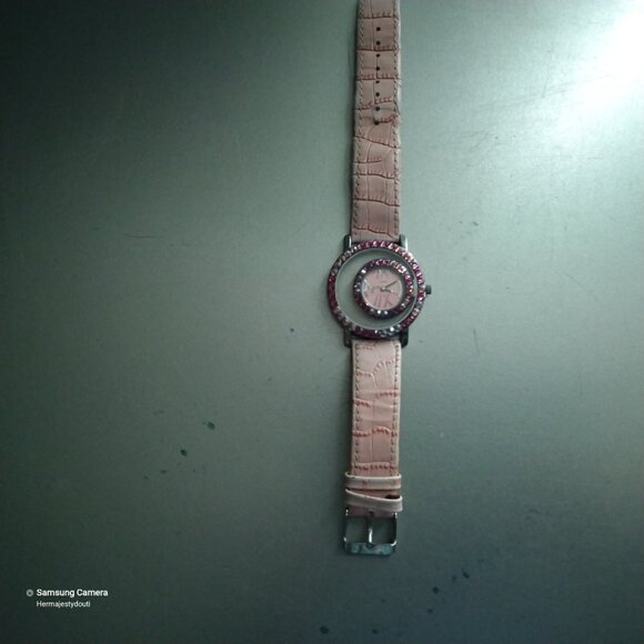 Pink & Silver Left-Handed Jimmy Crystal New York Watch Leather Band New Battery